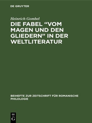 cover image of Die Fabel "Vom Magen und den Gliedern" in der Weltliteratur